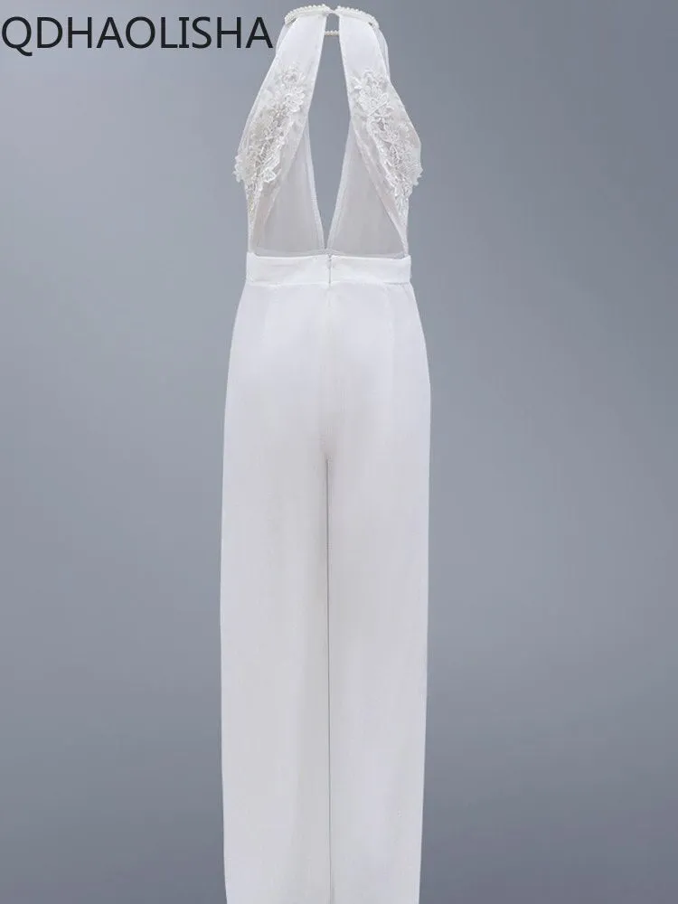 2023 New Women's Sexy Deep V Hanging Neck Jumpsuit Casual Pants Women Jump Suits for Women  Loose Jumpsuit Streetwear Overalls