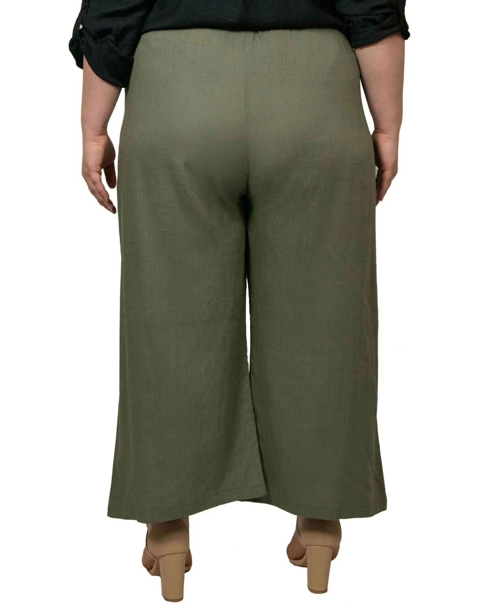 Ambre Paperbag Wide Leg Linen Blend Pants | Green