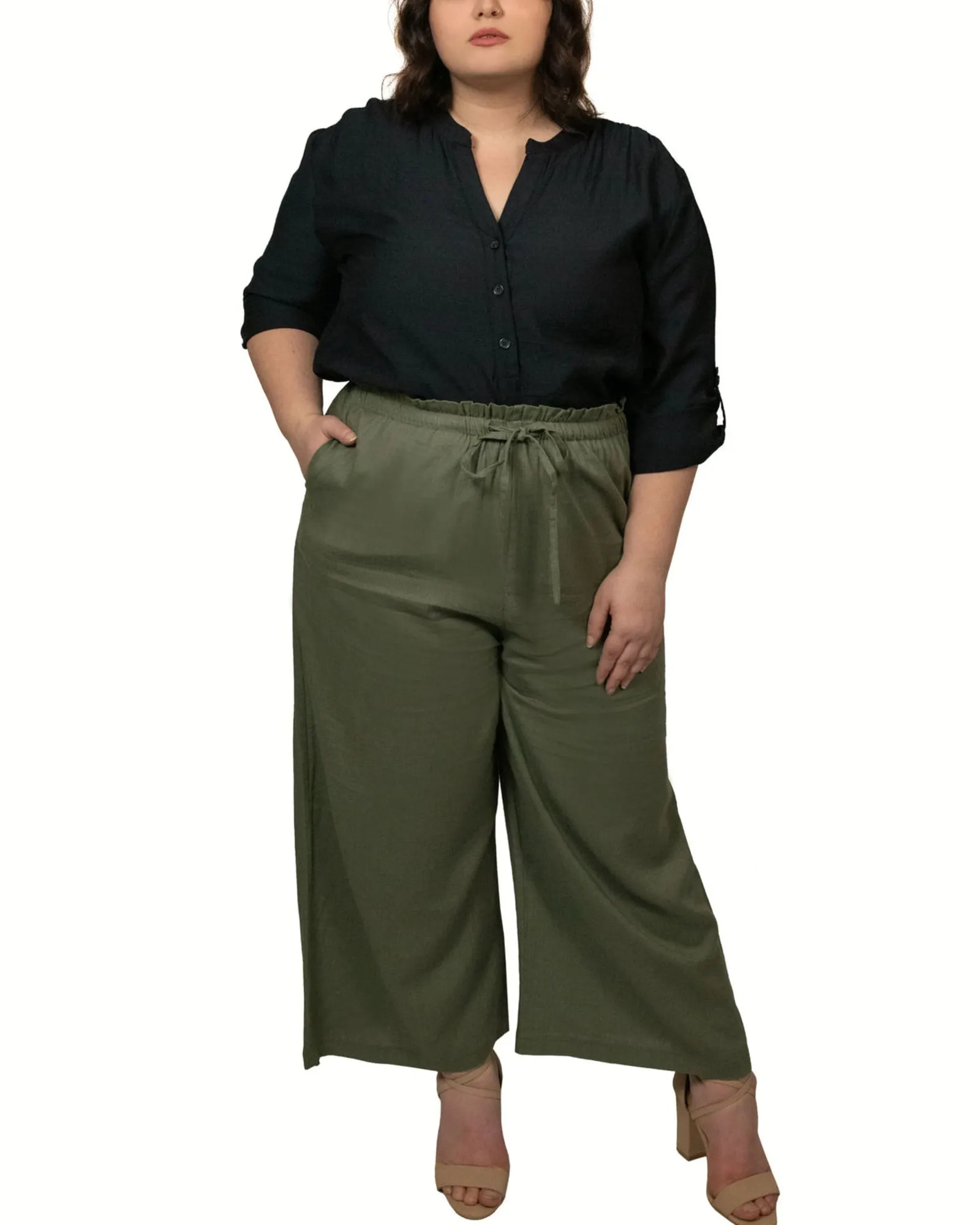 Ambre Paperbag Wide Leg Linen Blend Pants | Green
