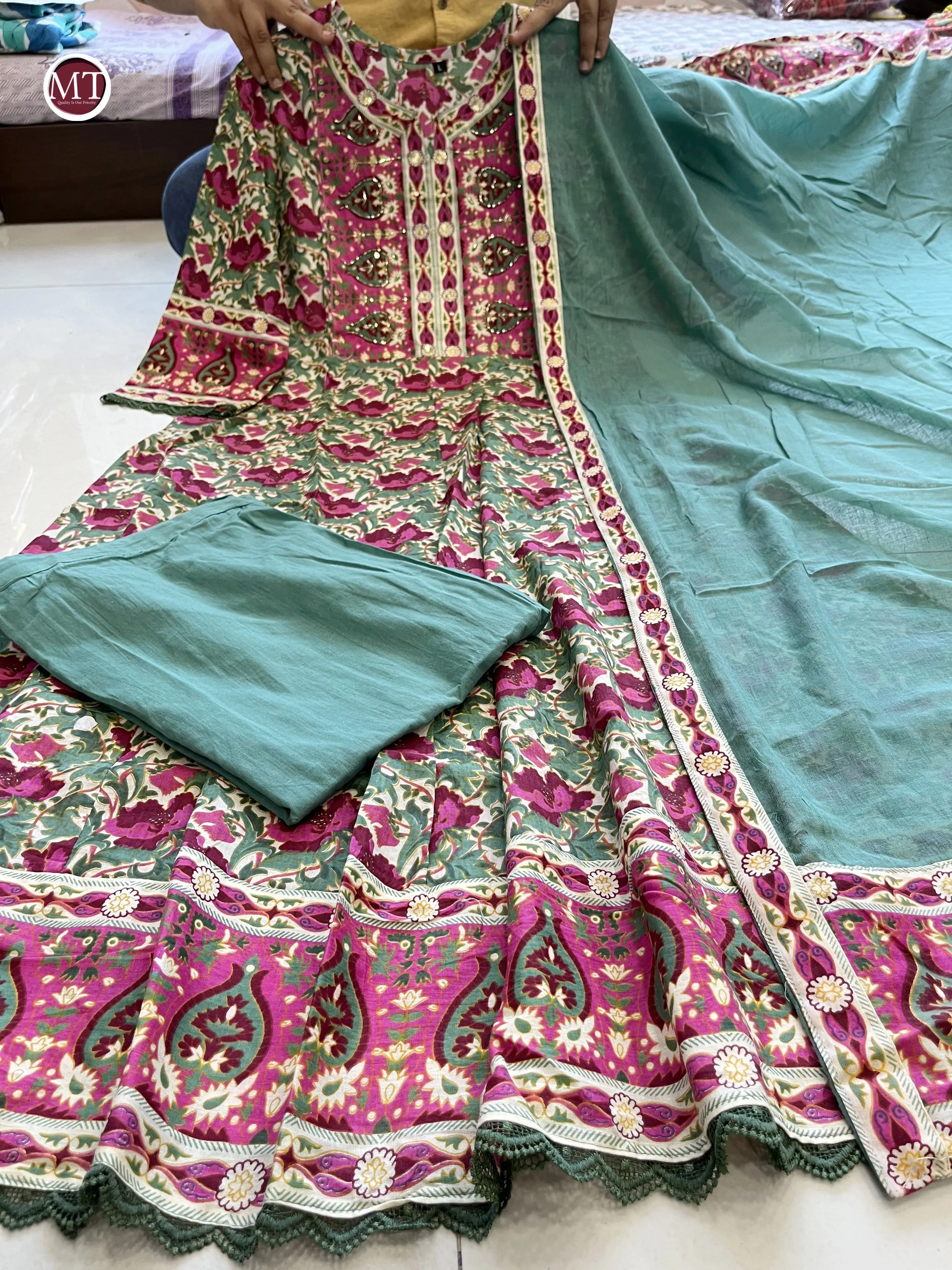 Beautiful Designer Summer Special Heavy Anarkali Cotton Salwar Suit