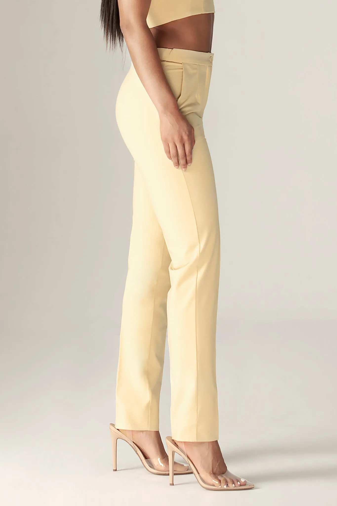 Cleo Tailored Straight Pants (Soft Yellow)