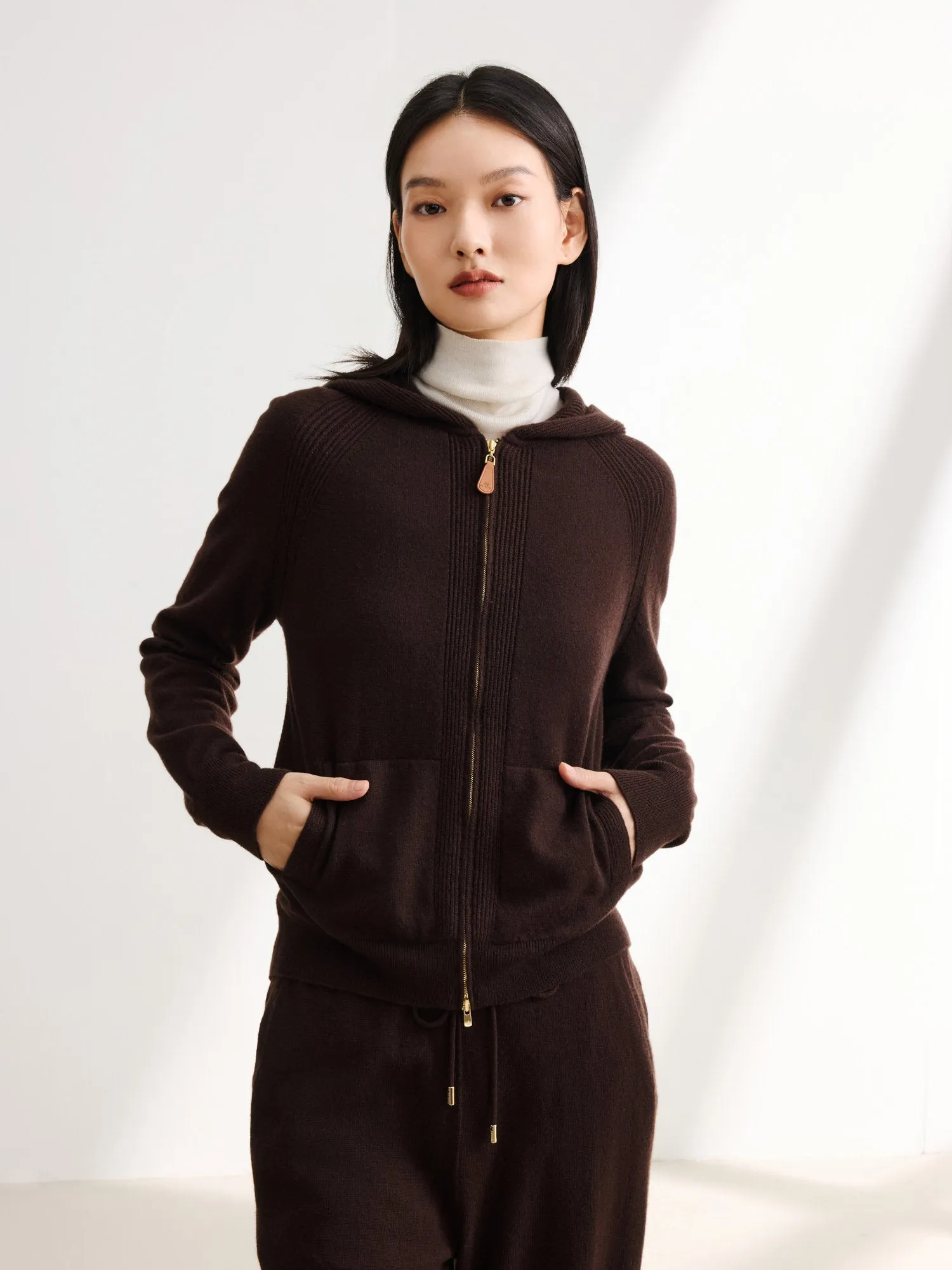 EP YAYING Cashmere Hooded Knitted Cardigan