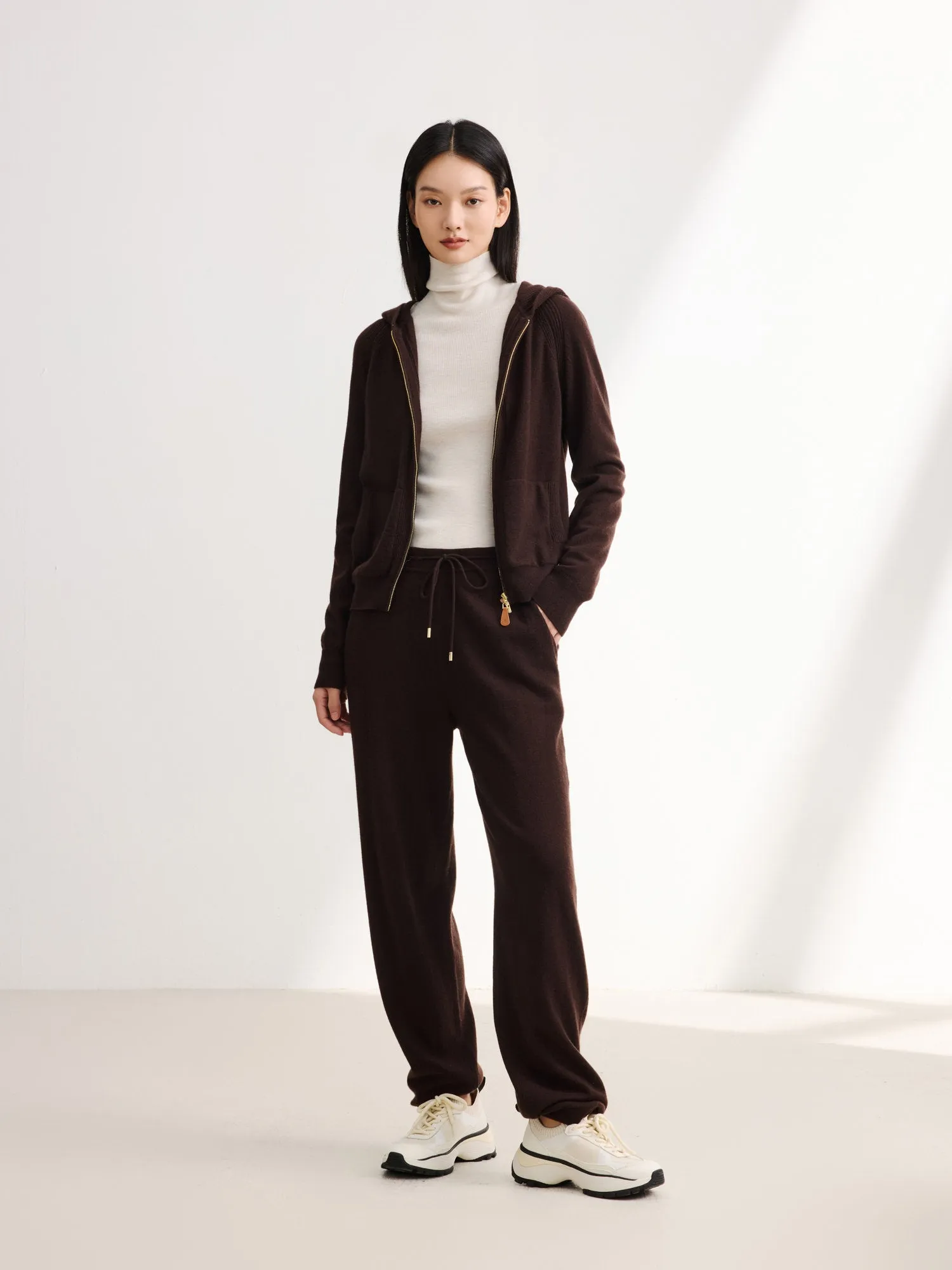 EP YAYING Cashmere Hooded Knitted Cardigan