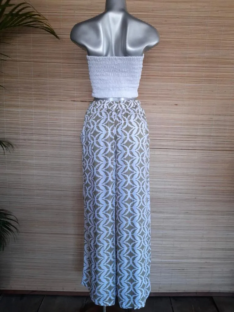 LONG PANT MEGGY Print Khaki/ White