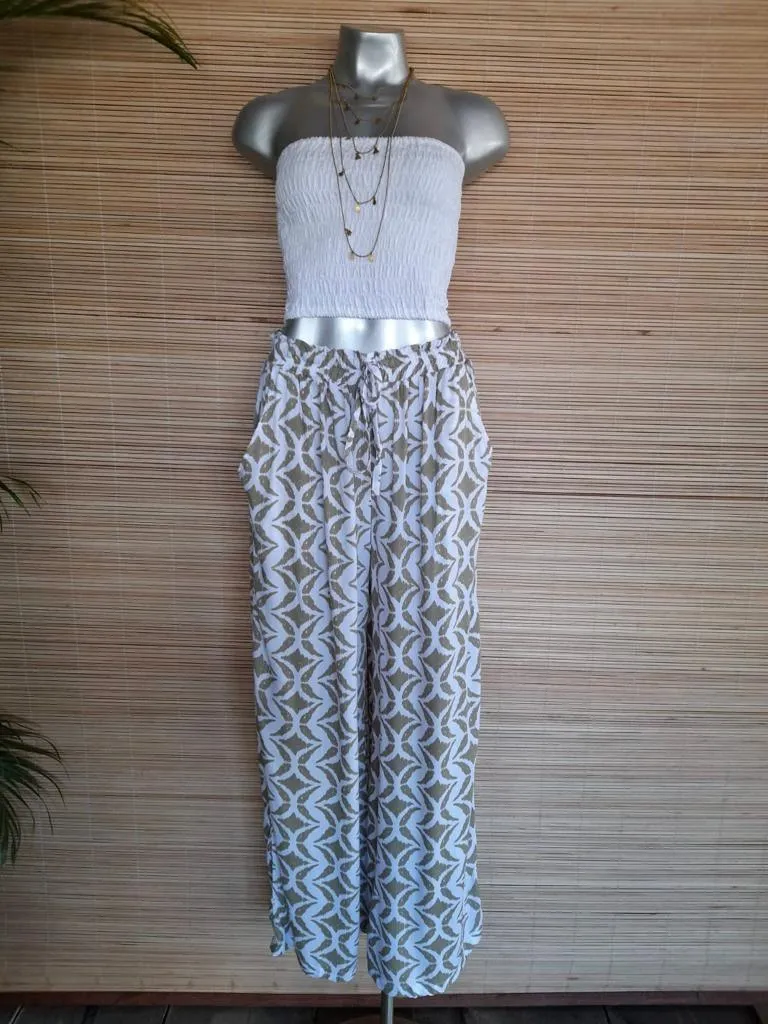 LONG PANT MEGGY Print Khaki/ White