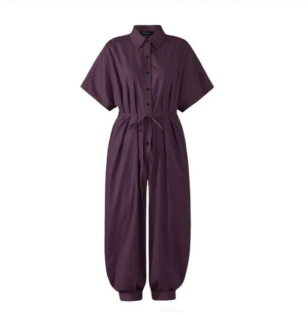 New Leopard Print Jumpsuit for Women Retro Short Sleeved Button Casual Pants Loose Fit Jump Suits for Women