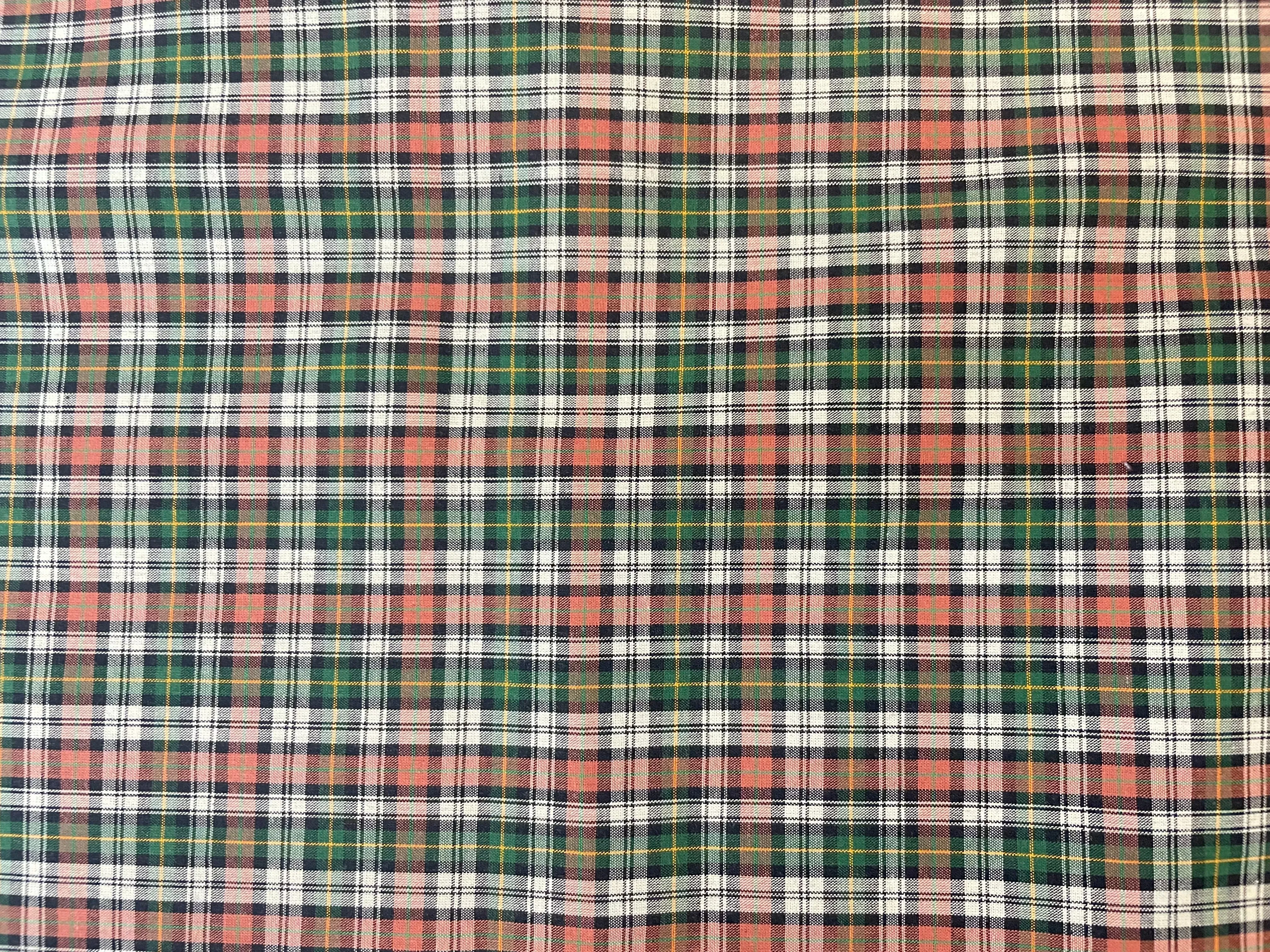 Plaid Cotton Shirting - Green, Orange, Black & White