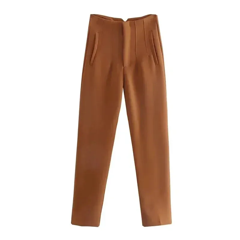 TRAF High Waist Pencil Trousers for Women - Office Wear Formal Pants in Black, Pink, White
