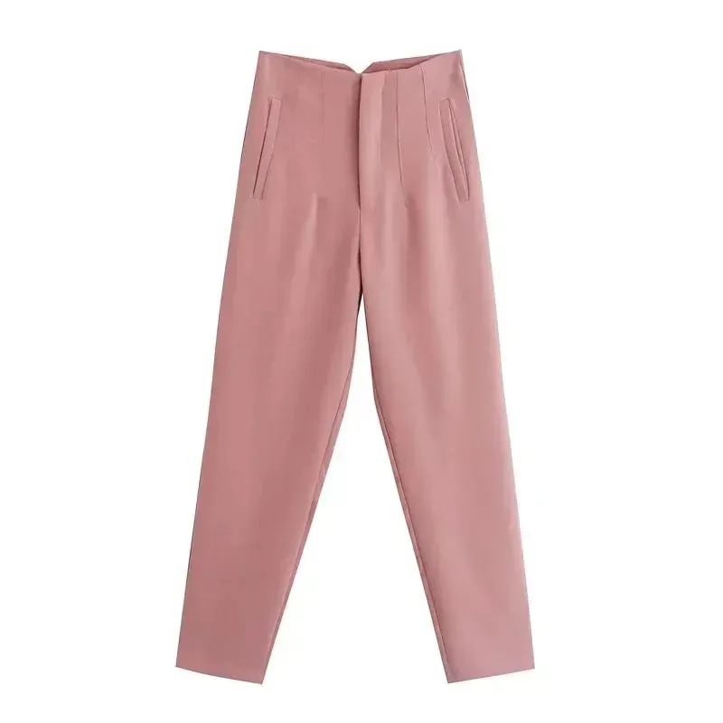 TRAF High Waist Pencil Trousers for Women - Office Wear Formal Pants in Black, Pink, White