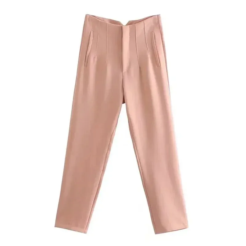 TRAF High Waist Pencil Trousers for Women - Office Wear Formal Pants in Black, Pink, White