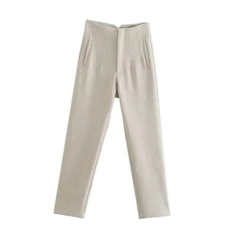 TRAF High Waist Pencil Trousers for Women - Office Wear Formal Pants in Black, Pink, White