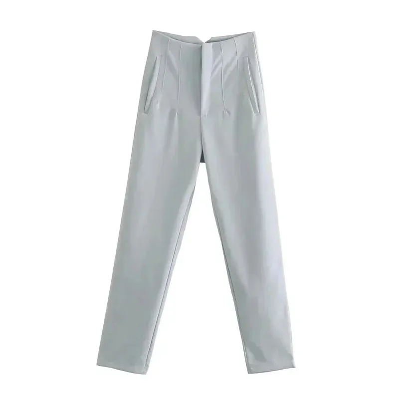 TRAF High Waist Pencil Trousers for Women - Office Wear Formal Pants in Black, Pink, White