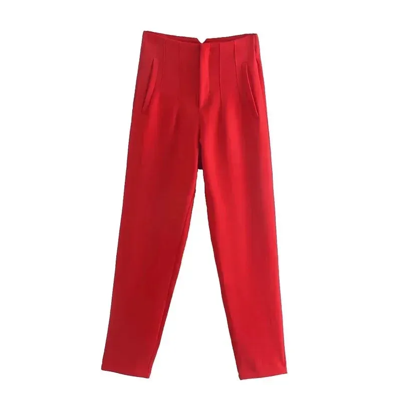 TRAF High Waist Pencil Trousers for Women - Office Wear Formal Pants in Black, Pink, White