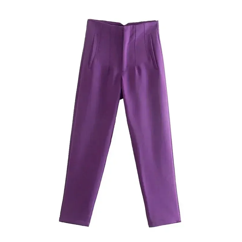TRAF High Waist Pencil Trousers for Women - Office Wear Formal Pants in Black, Pink, White