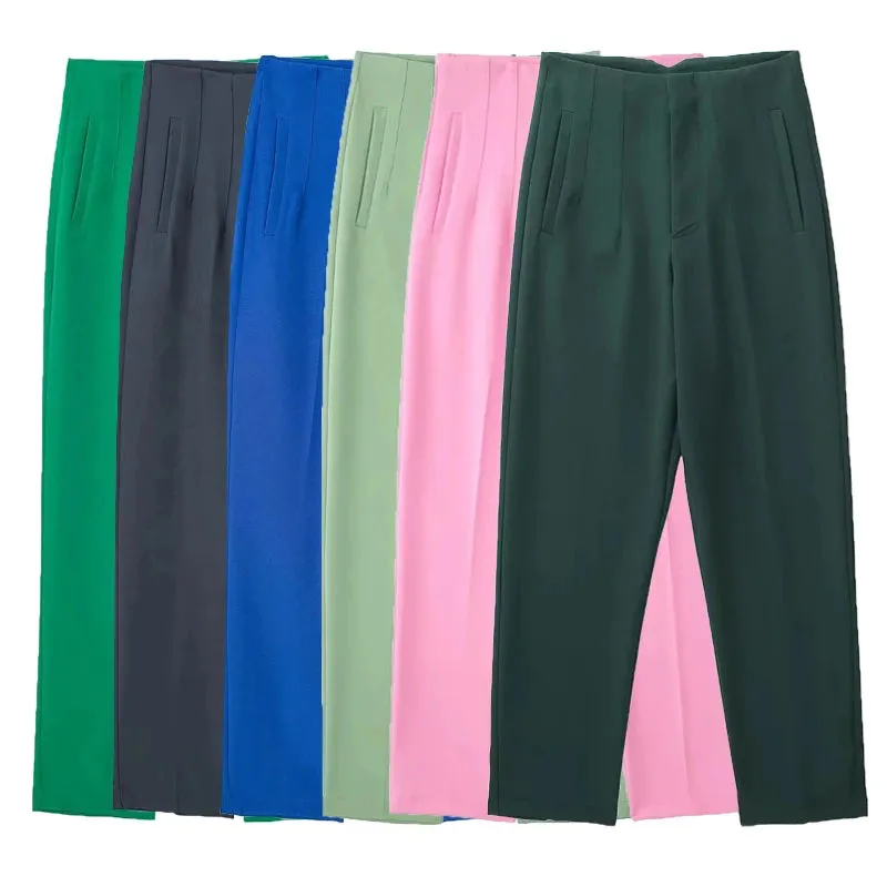 TRAF High Waist Pencil Trousers for Women - Office Wear Formal Pants in Black, Pink, White