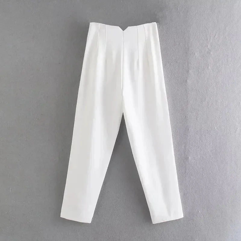 TRAF High Waist Pencil Trousers for Women - Office Wear Formal Pants in Black, Pink, White