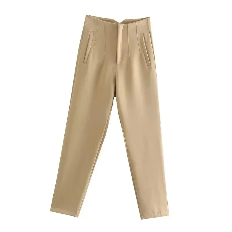 TRAF High Waist Pencil Trousers for Women - Office Wear Formal Pants in Black, Pink, White