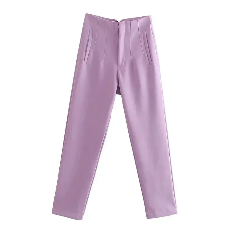 TRAF High Waist Pencil Trousers for Women - Office Wear Formal Pants in Black, Pink, White